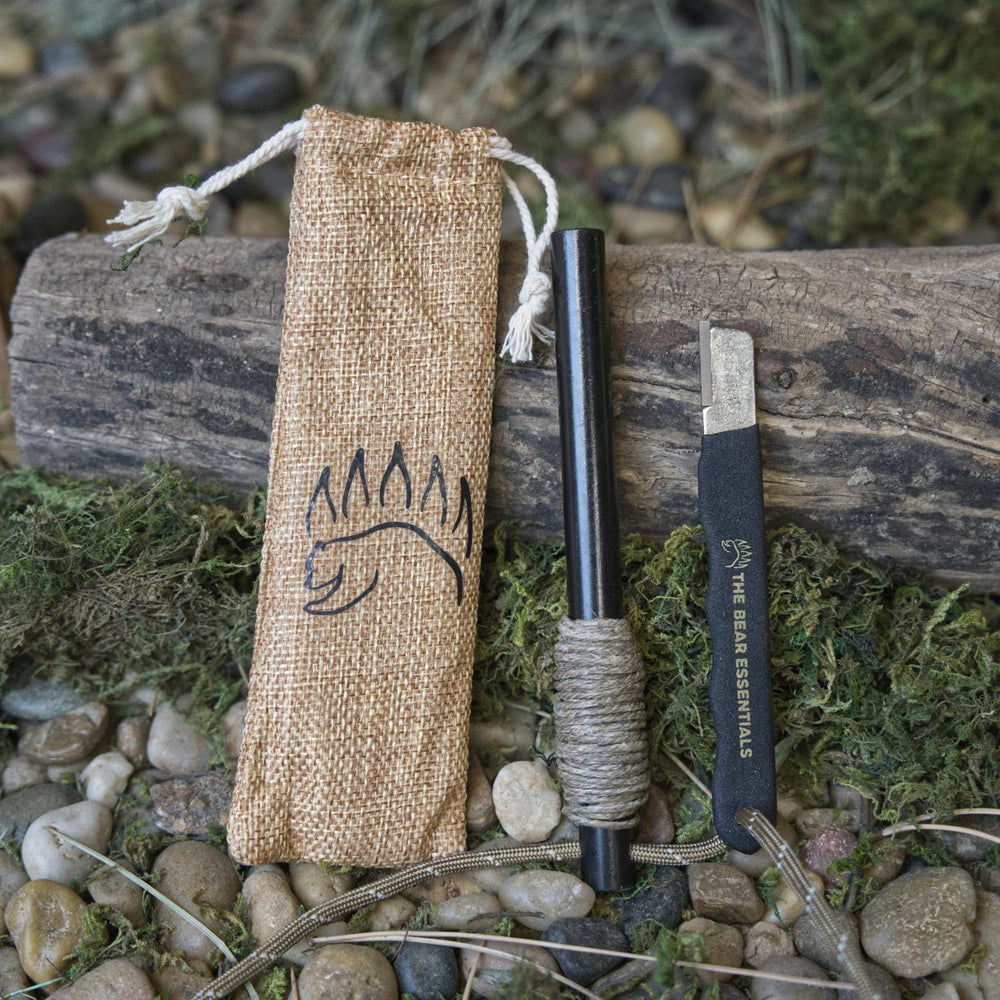 The Bear Essentials tungsten striker sharpens and sparks with precision.
