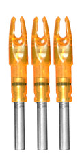 The Burt Coyote Company Lumenok Signature Nock orange illuminates arrows for easy shot tracking and retrieval.