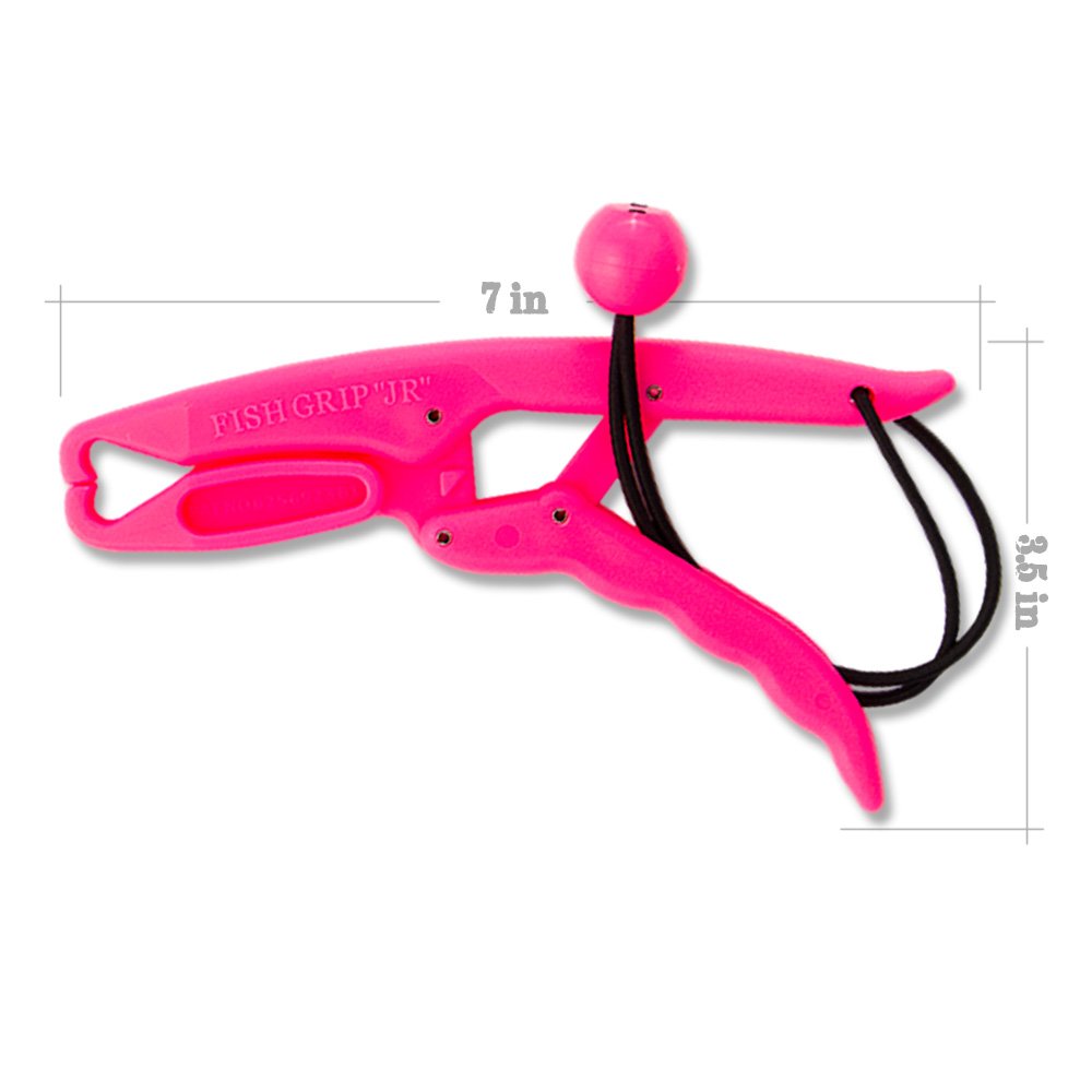 The Fish Grip Jr. Pink handle closeup highlights a steady grip for safer releases