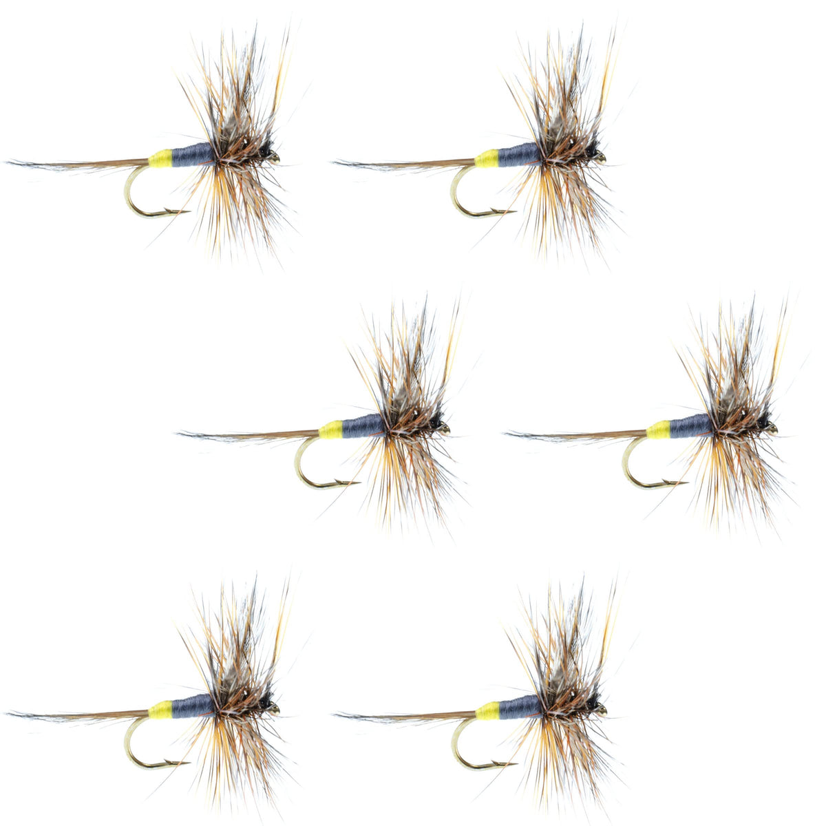 The Fly Fishing Place Adams Female Classic dry fly closeup on hook, ideal for trout surface feeding.