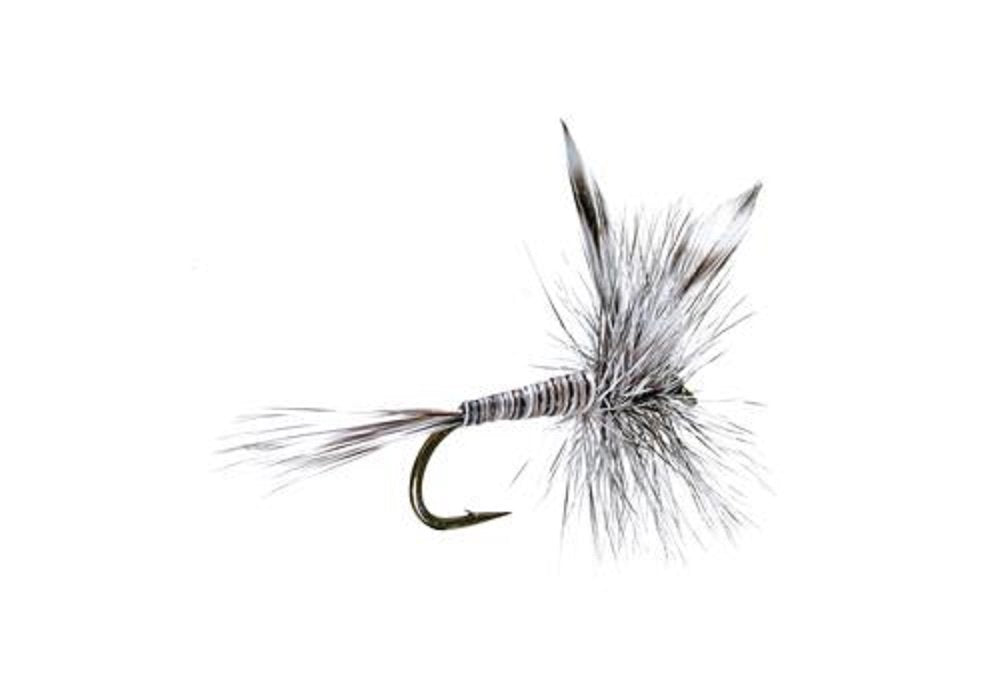 The Fly Fishing Place barbless Mosquito dry fly on water to attract trout