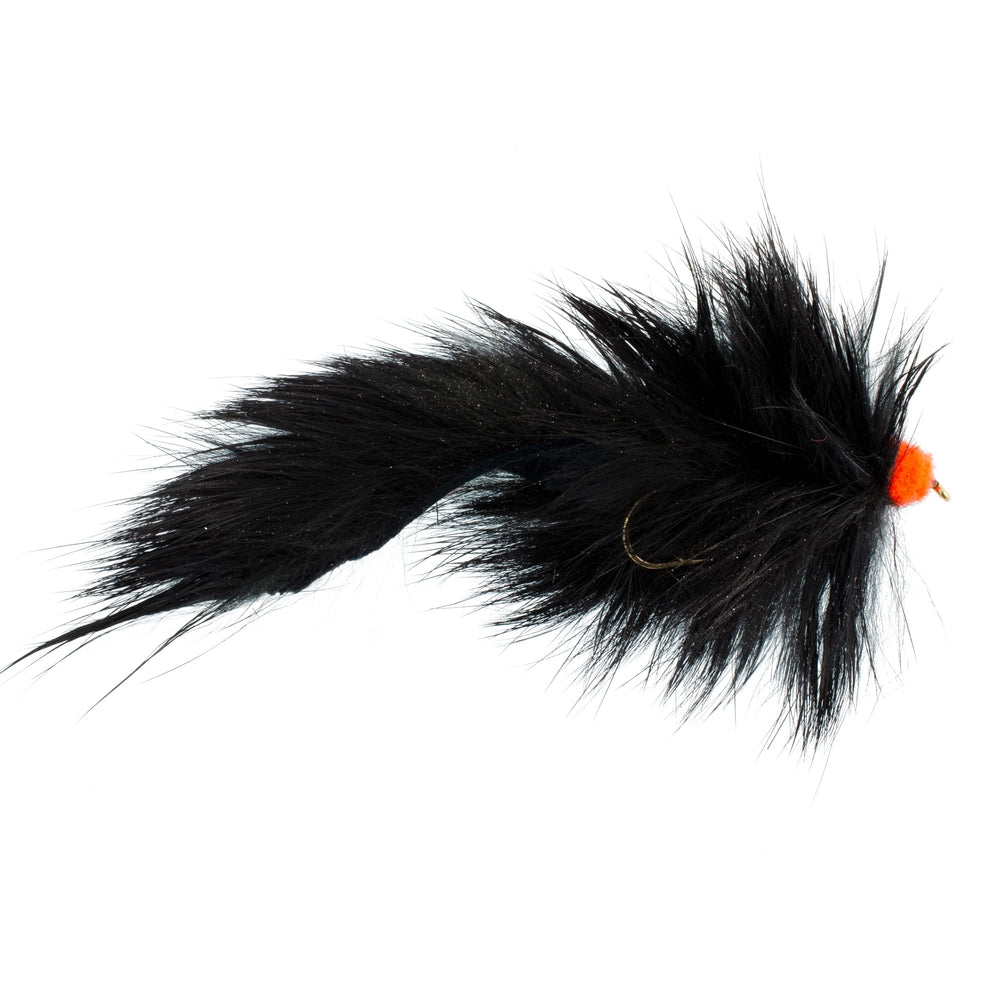 The Fly Fishing Place Black Egg Sucking Leech Bunny Fly close-up showing Metz materials.