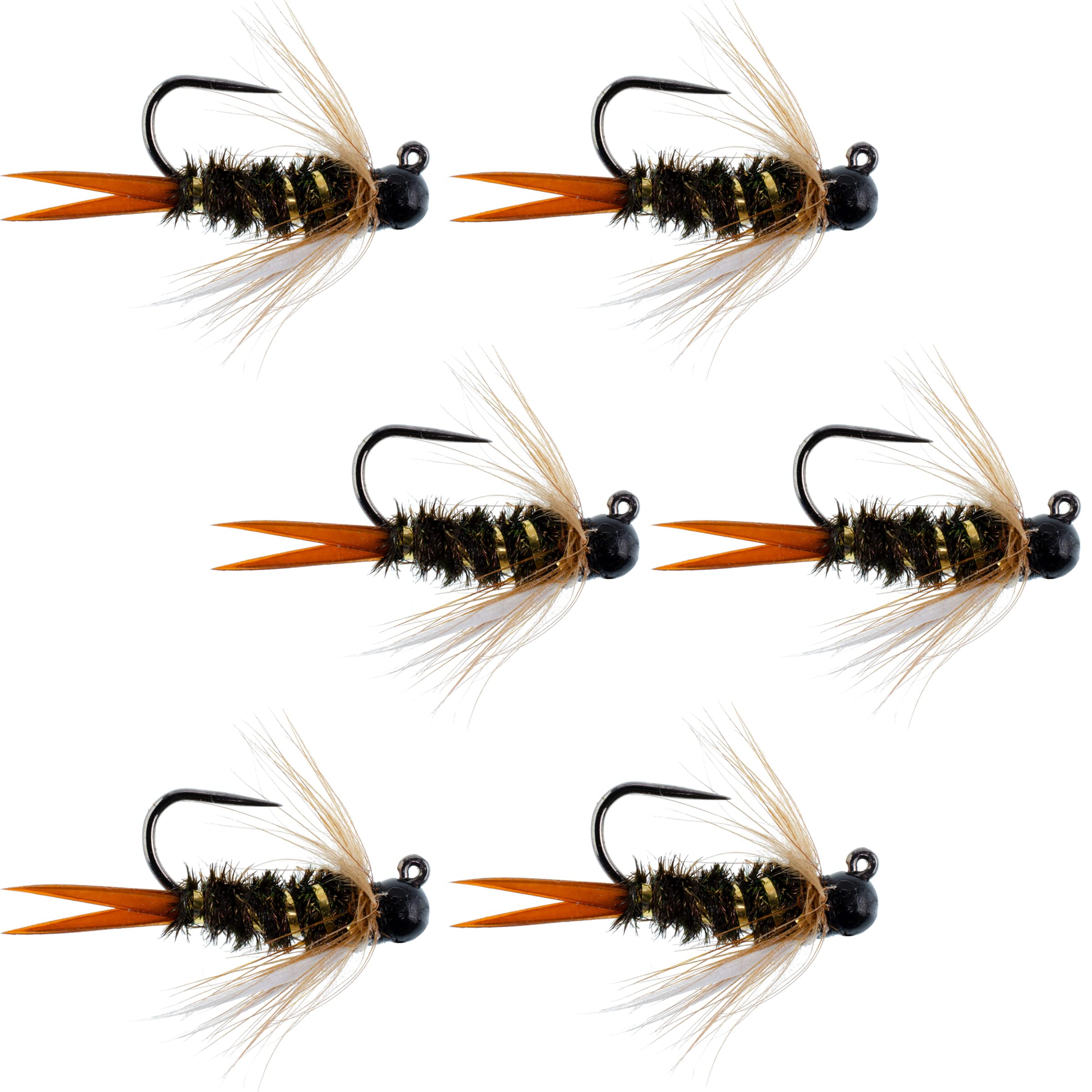 Black tungsten bead Prince Jig Czech Nymph fly set of 6 size 10 - image 1