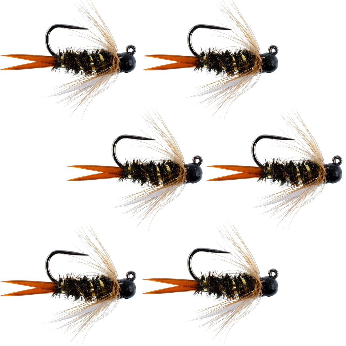 Black tungsten bead Prince Jig Czech Nymph fly set of 6 size 10 - image 1