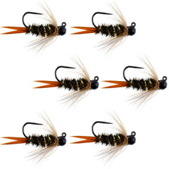 Black tungsten bead Prince Jig Czech Nymph fly set of 6 size 10 - image 1