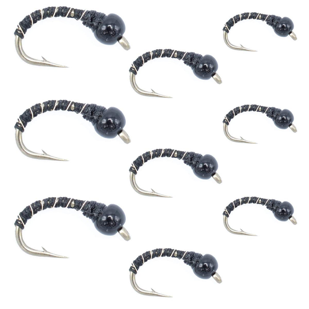 The Fly Fishing Place black zebra midge assortment pack for deep-water trout fishing.