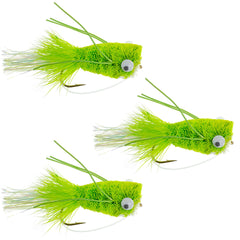 The Fly Fishing Place Chartreuse deer hair bass bugs popper ready for topwater bass fishing