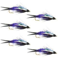 The Fly Fishing Place double bead purple Psycho Prince Nymph flies for deep-water presentation.