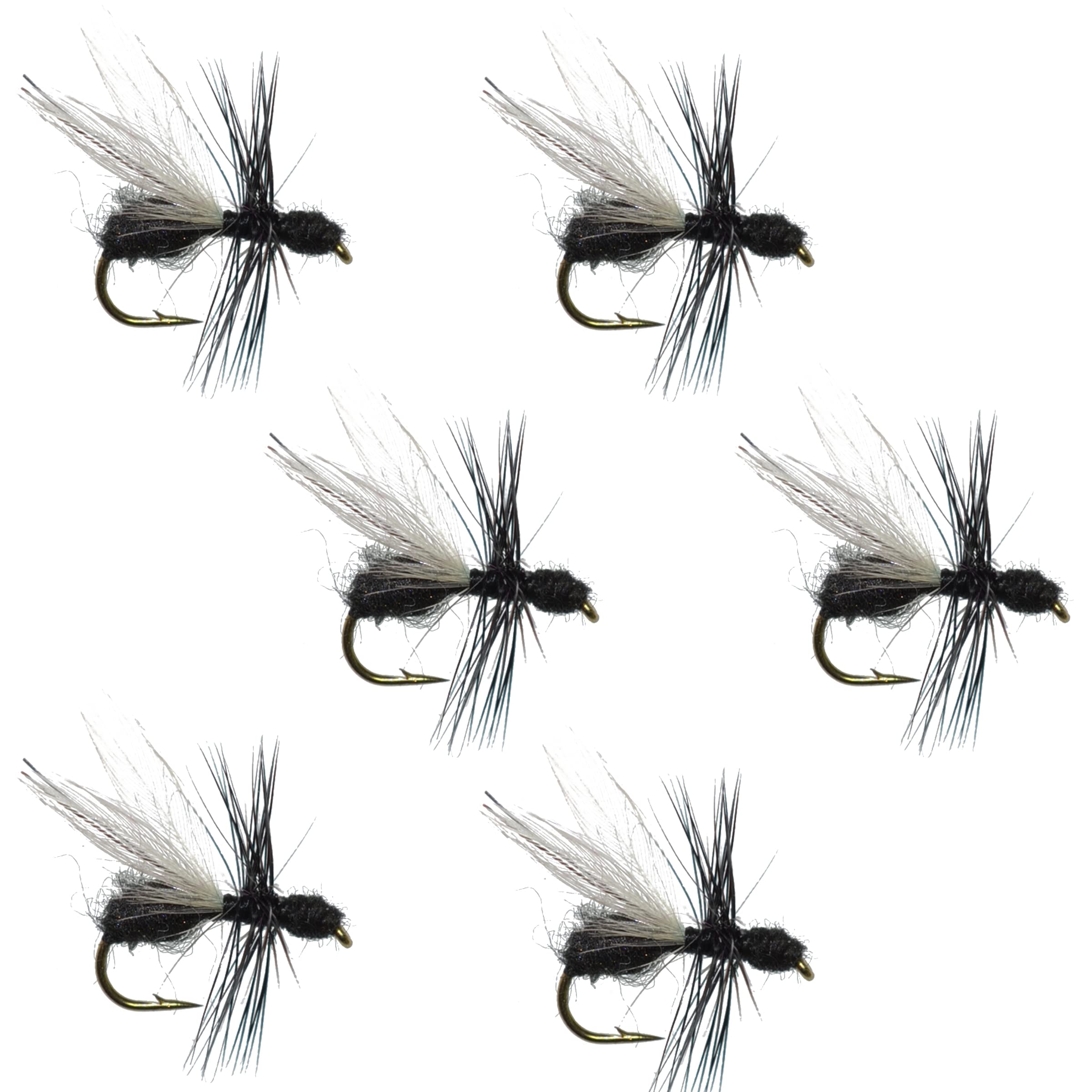 The Fly Fishing Place Flying Black Ant dry fly set, six flies, size 14, ready for rivers.
