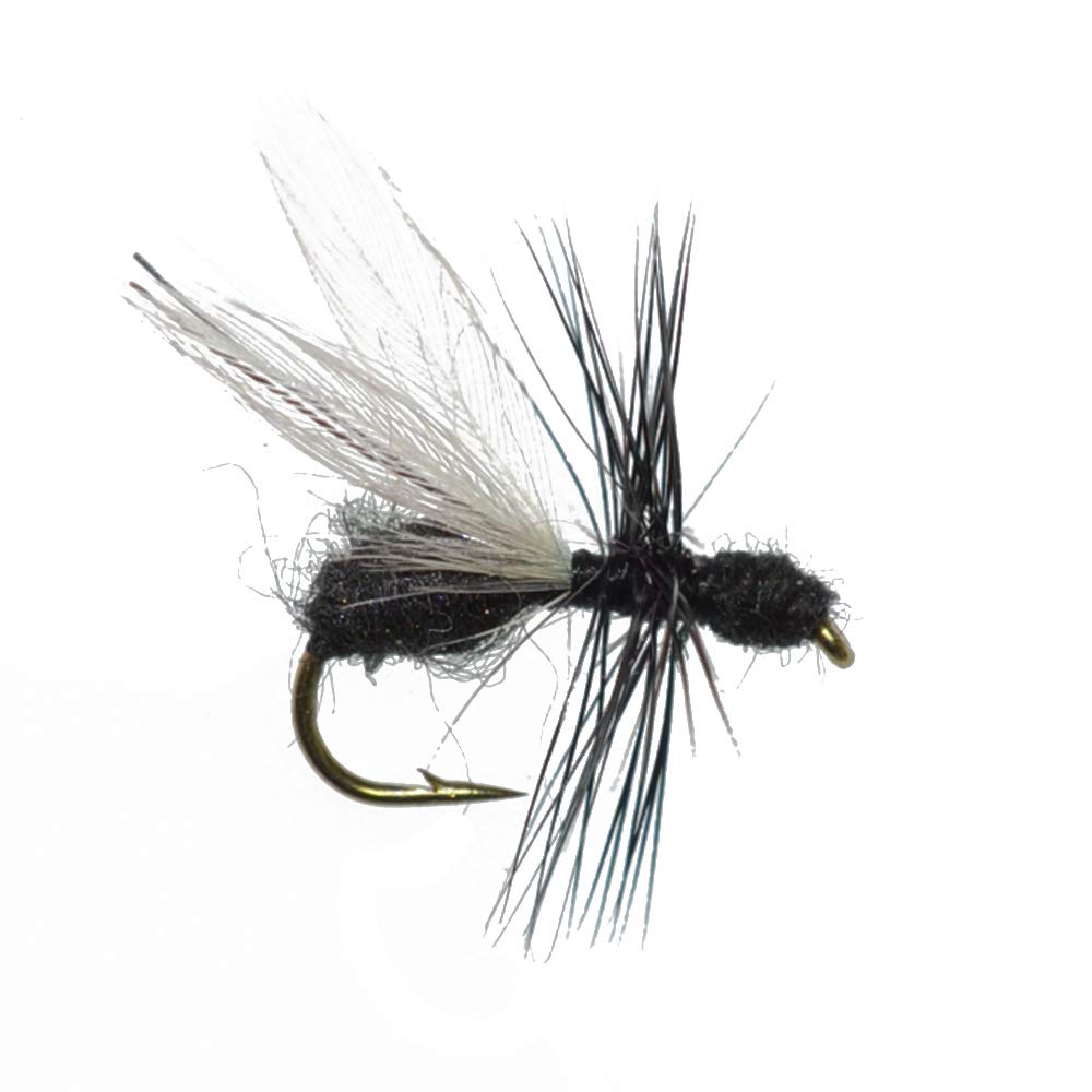 Close-up of The Fly Fishing Place Flying Black Ant dry fly, hand-tied for trout.