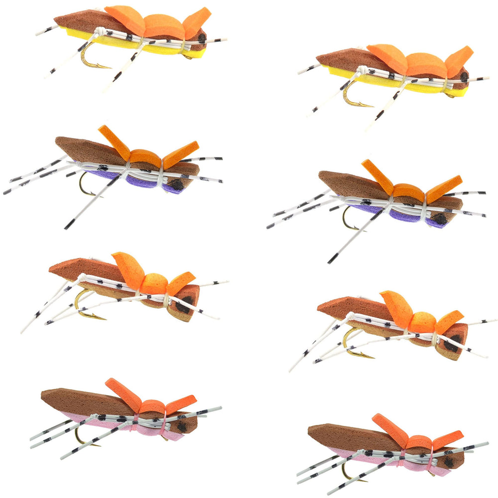 The Fly Fishing Place Morrish Hopper foam body dry fly set in four colors, great for surface trout
