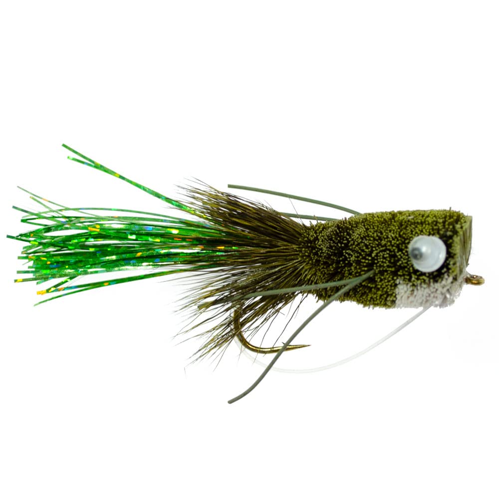 Olive deer hair bass bug popper from The Fly Fishing Place in action on the water