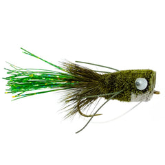 Olive deer hair bass bug popper from The Fly Fishing Place in action on the water