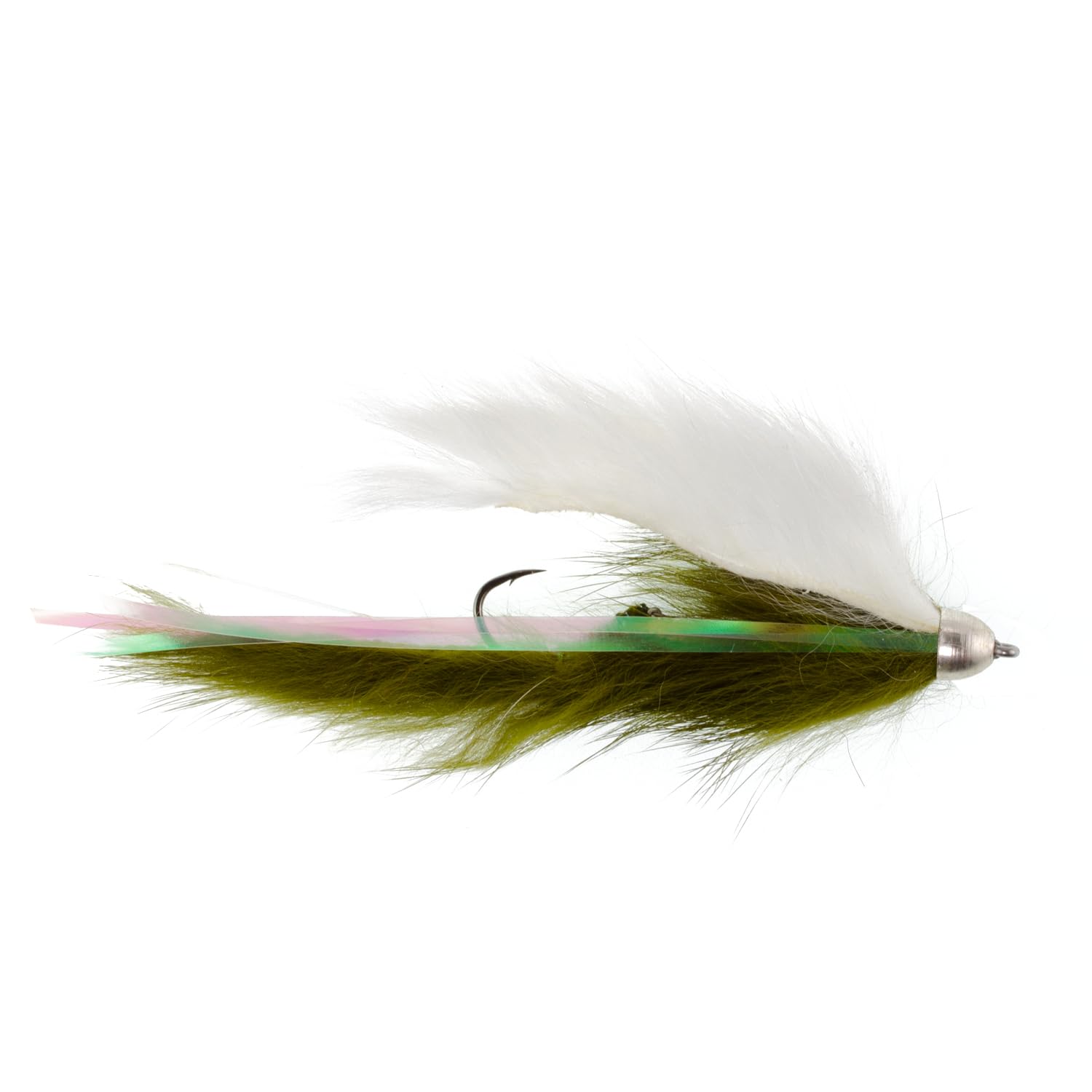 The Fly Fishing Place olive white stinger streamer with hook size 4 for steelhead and salmon.