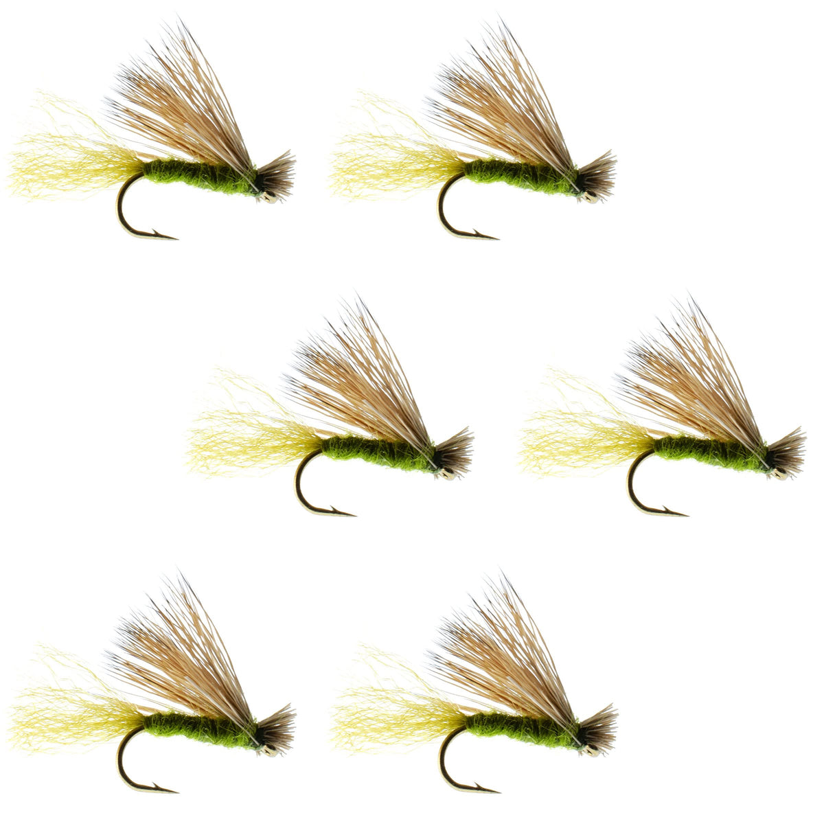 The Fly Fishing Place Olive X Caddis Emerging Dry Fly set of six for surface activity