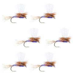The Fly Fishing Place Parachute Purple Haze dry fly, front view, highly visible for trout.