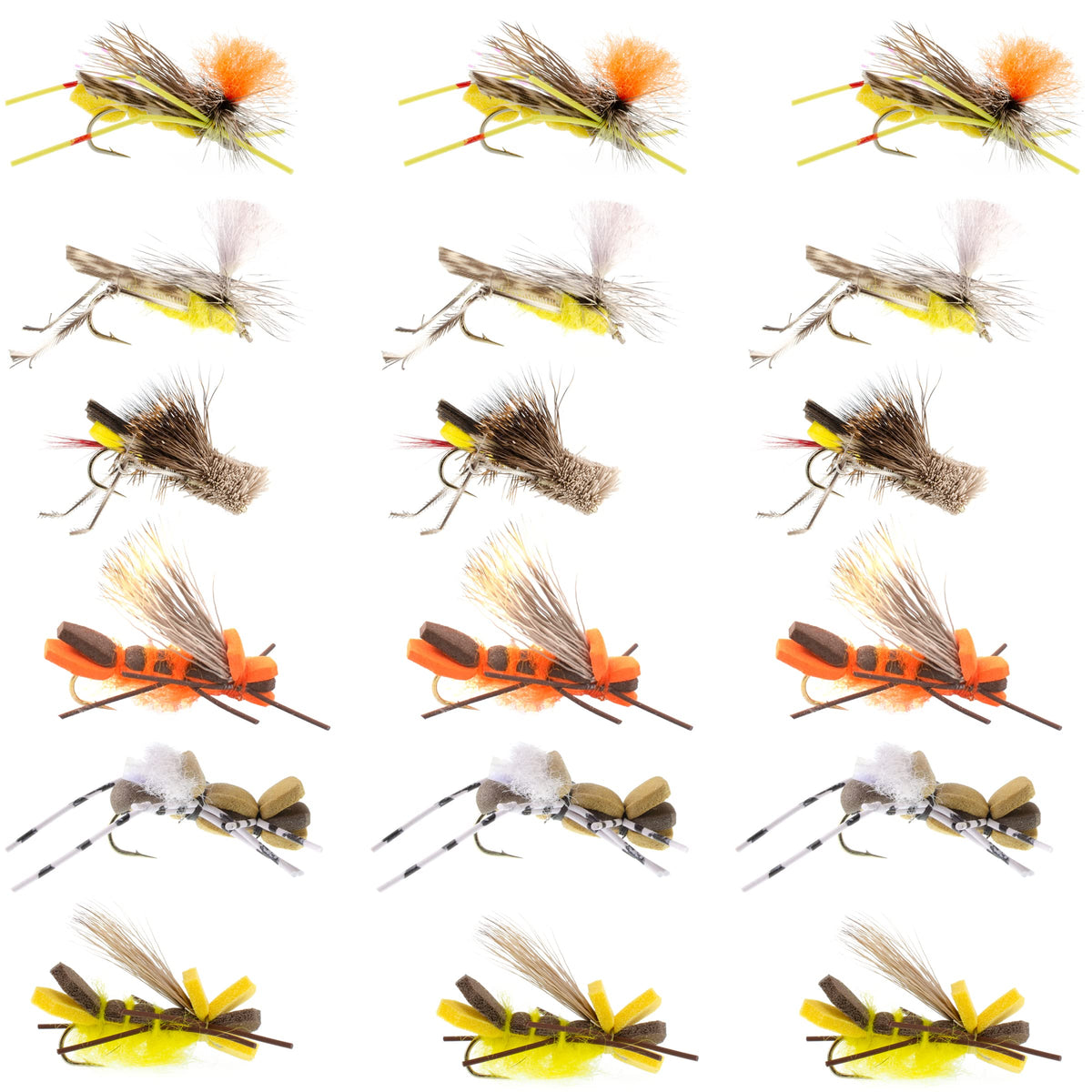 The Fly Fishing Place Terrestrial Fly Assortment foam grasshopper close-up for trout surface action.