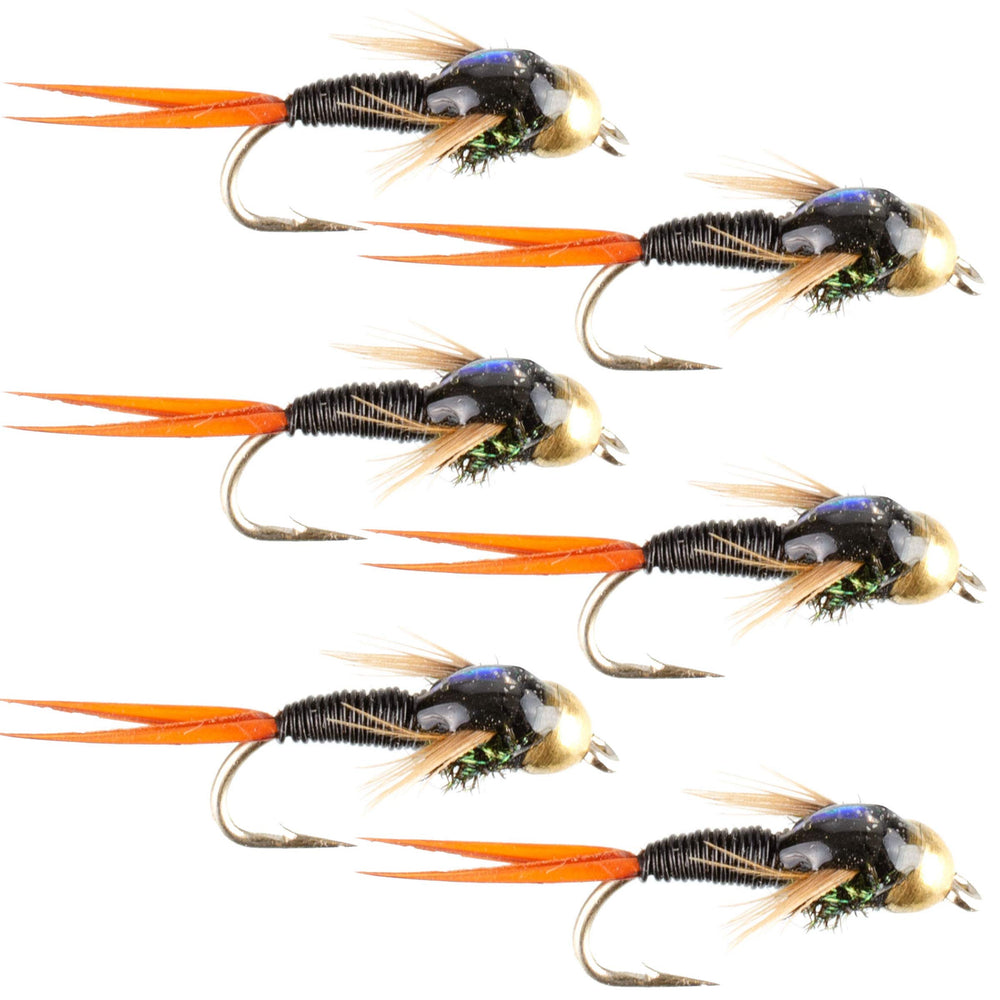 The Fly Fishing Place tungsten bead head copper John nymph flies ready for deep-water fishing.