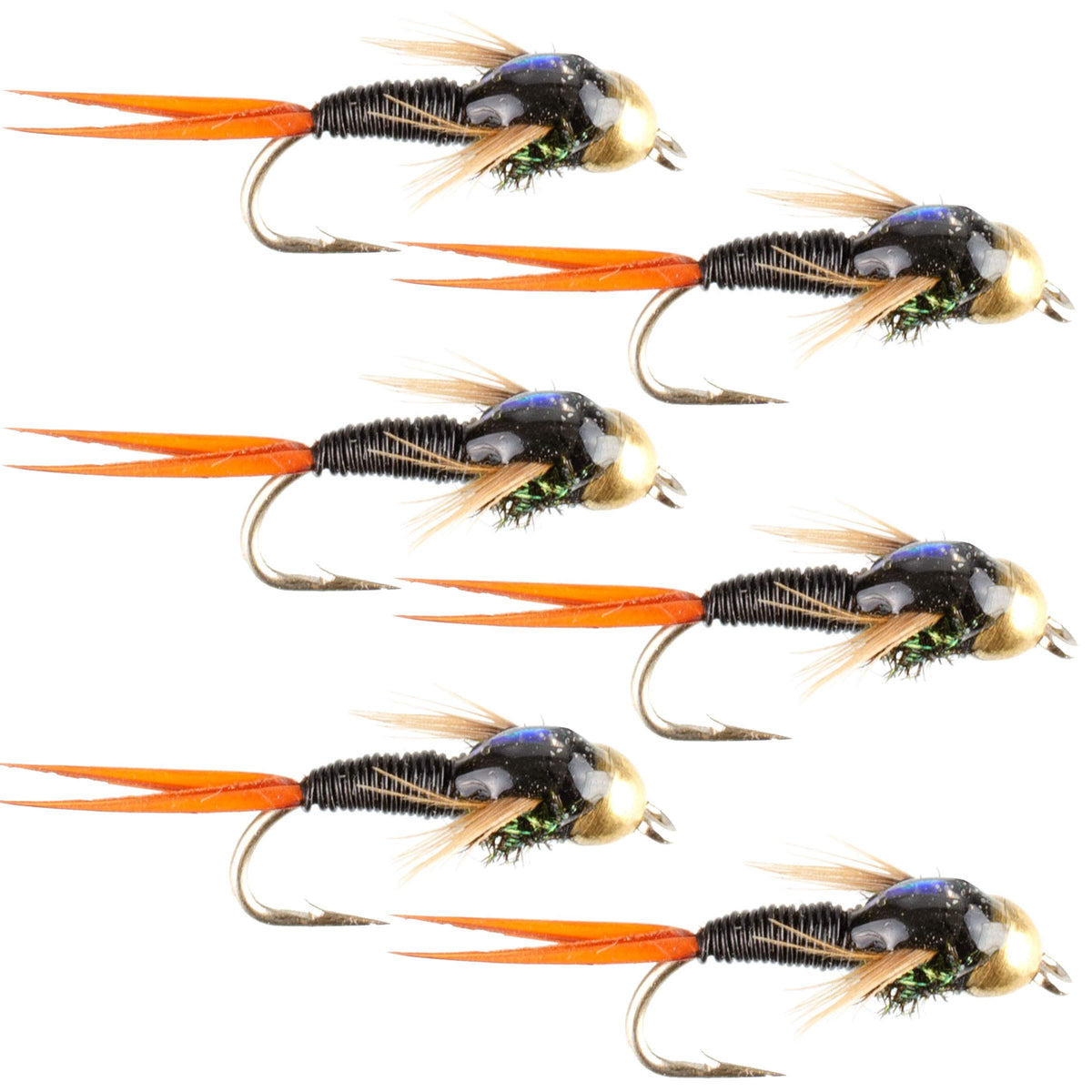 The Fly Fishing Place tungsten bead head copper John nymph flies ready for deep-water fishing.
