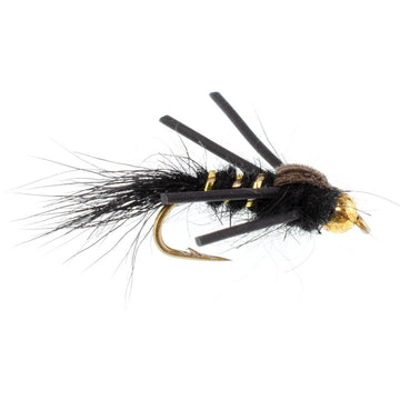 The Fly Fishing Place black gold ribbed hare's ear nymph showing heavy head and legs for movement.