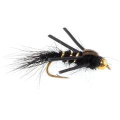 The Fly Fishing Place black gold ribbed hare's ear nymph showing heavy head and legs for movement.