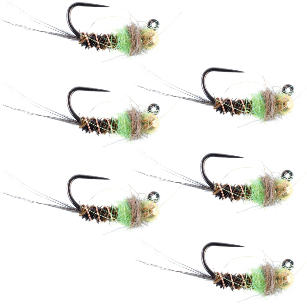 The Fly Fishing Place tungsten bead hot spot pheasant-tail jig chartreuse for deep-water presentation
