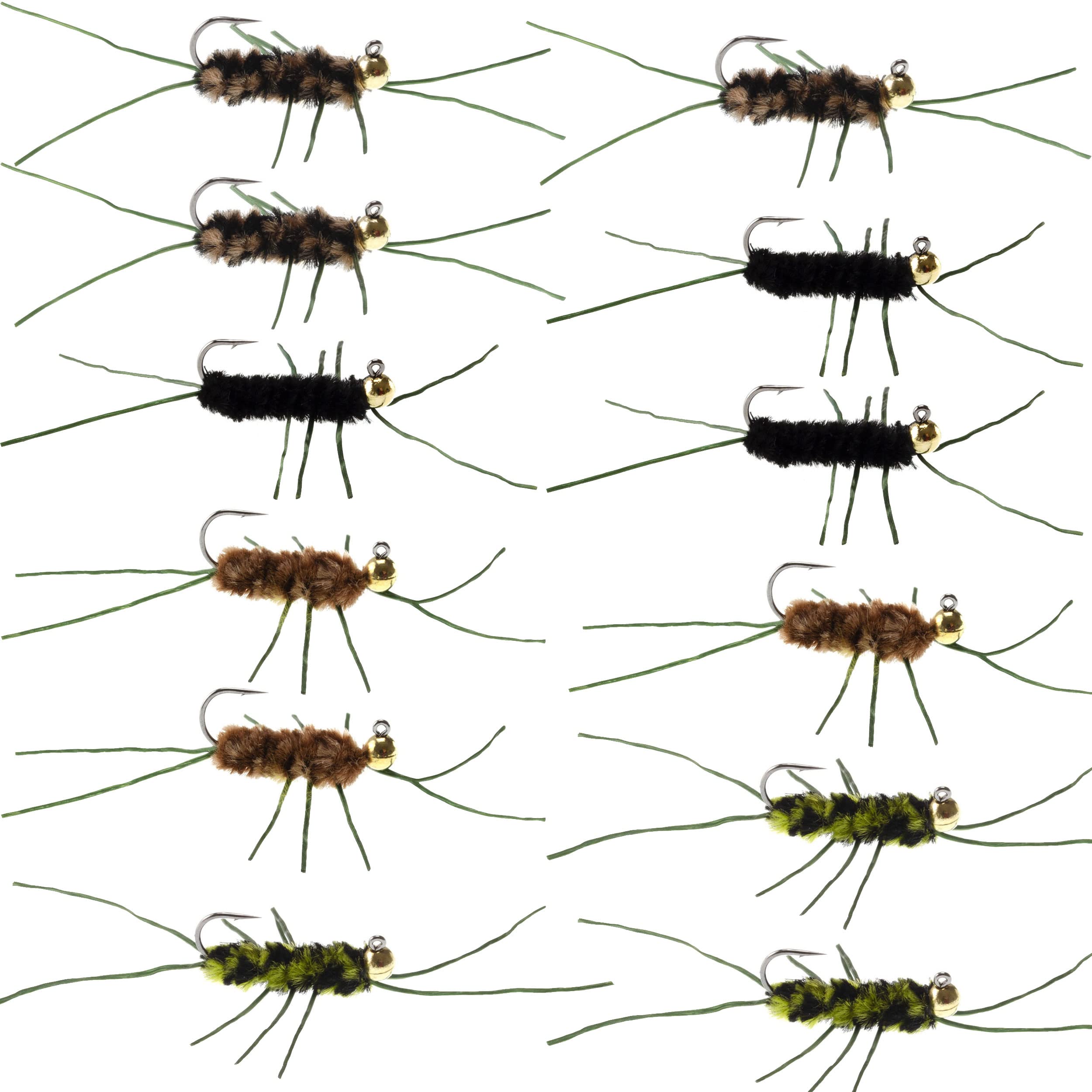 The Fly Fishing Place tungsten bead jigged Pats Rubber Legs Nymph assortment for trout