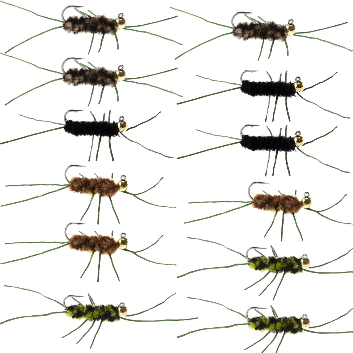 The Fly Fishing Place tungsten bead jigged Pats Rubber Legs Nymph assortment for trout