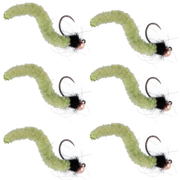 The Fly Fishing Place tungsten bead wormy mop fly chartreuse close-up for deep-water jigging