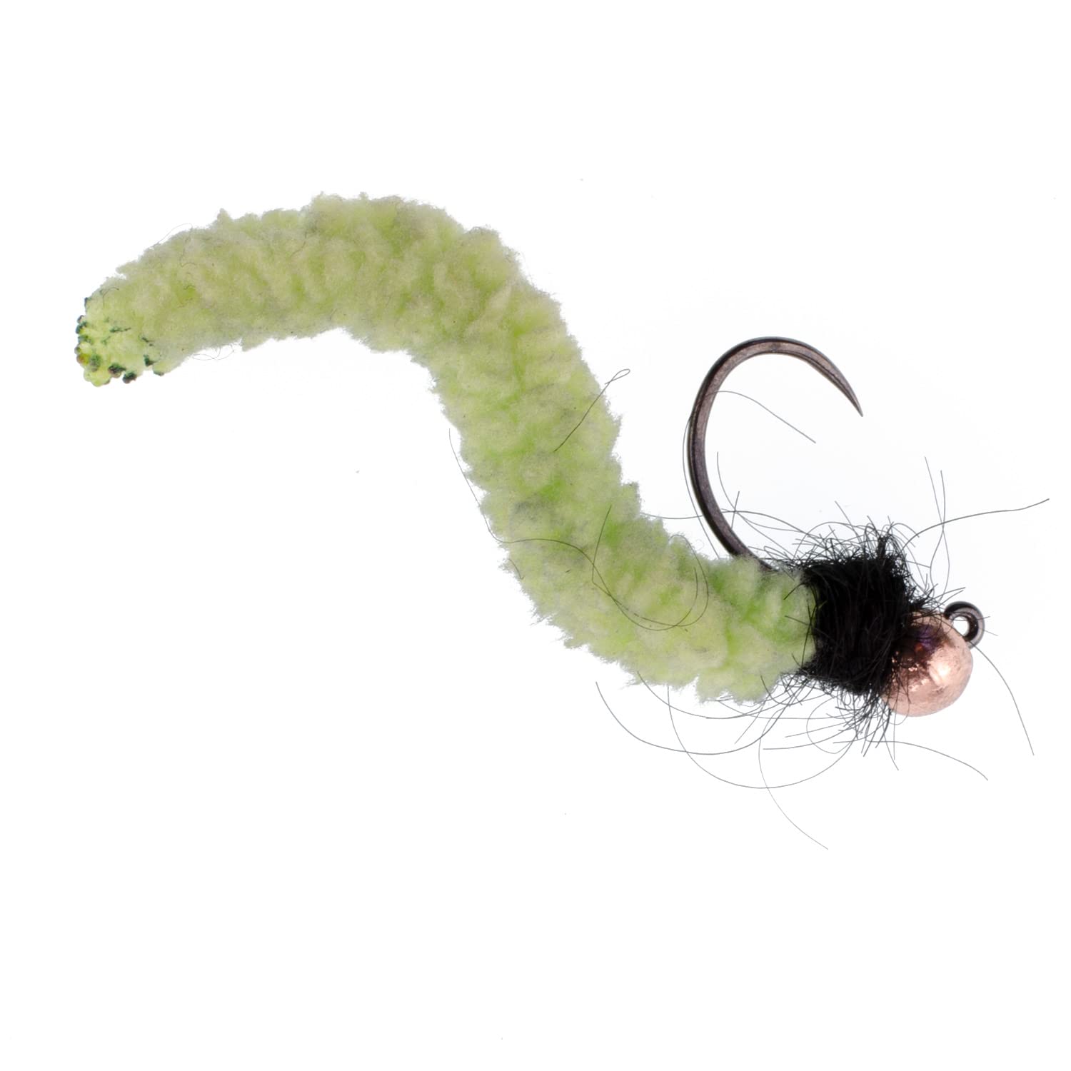 The Fly Fishing Place wormy mop fly chartreuse demonstrates jigging action for Euro- and Czech-style rigs