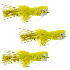 The Fly Fishing Place yellow deer hair bass bug popper close-up for bass and panfish