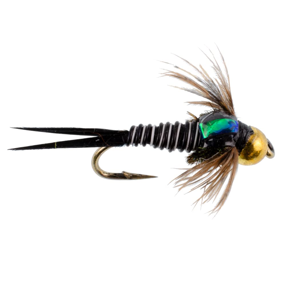 Zebra Copper John Nymph bead head close-up shows slim profile and copper body.