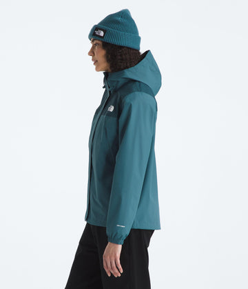 The North Face Antora hood-adjustable view shows secure, wind-ready fit
