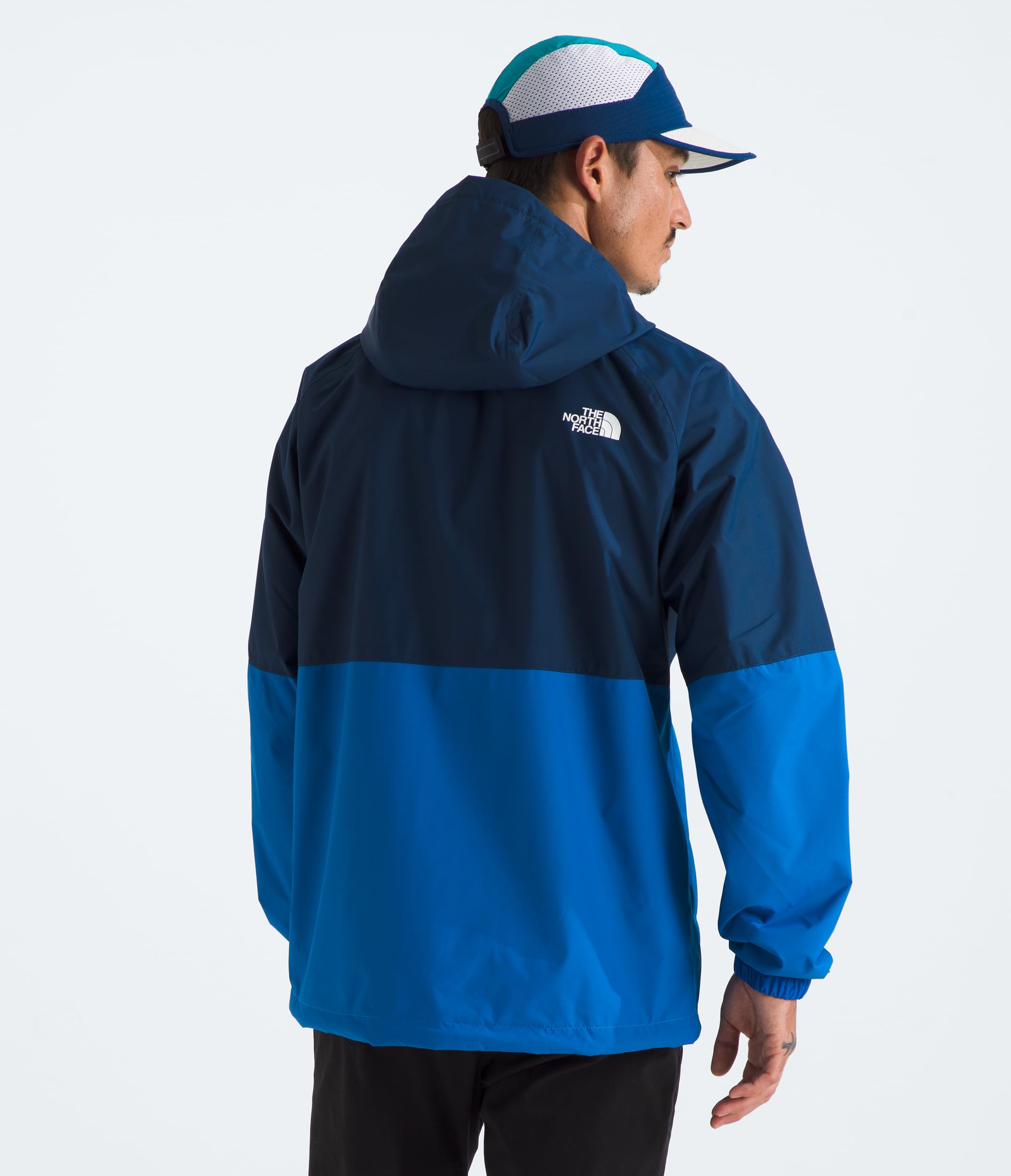 The North Face Antora Rain Hoodie Estate Blue adjustable hood shields from gusts