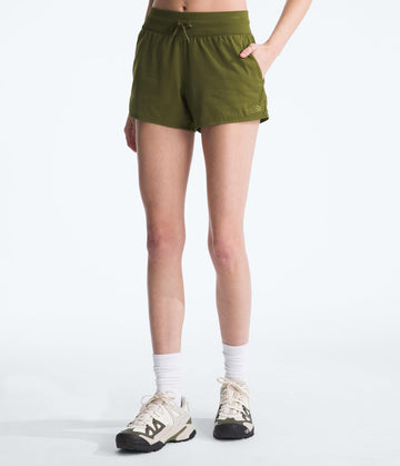 The North Face Aphrodite shorts side seam highlights stretch mobility.