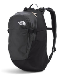 The North Face Basin 15L side-pole-attachment highlights trekking pole compatibility for quick on-trail setup.