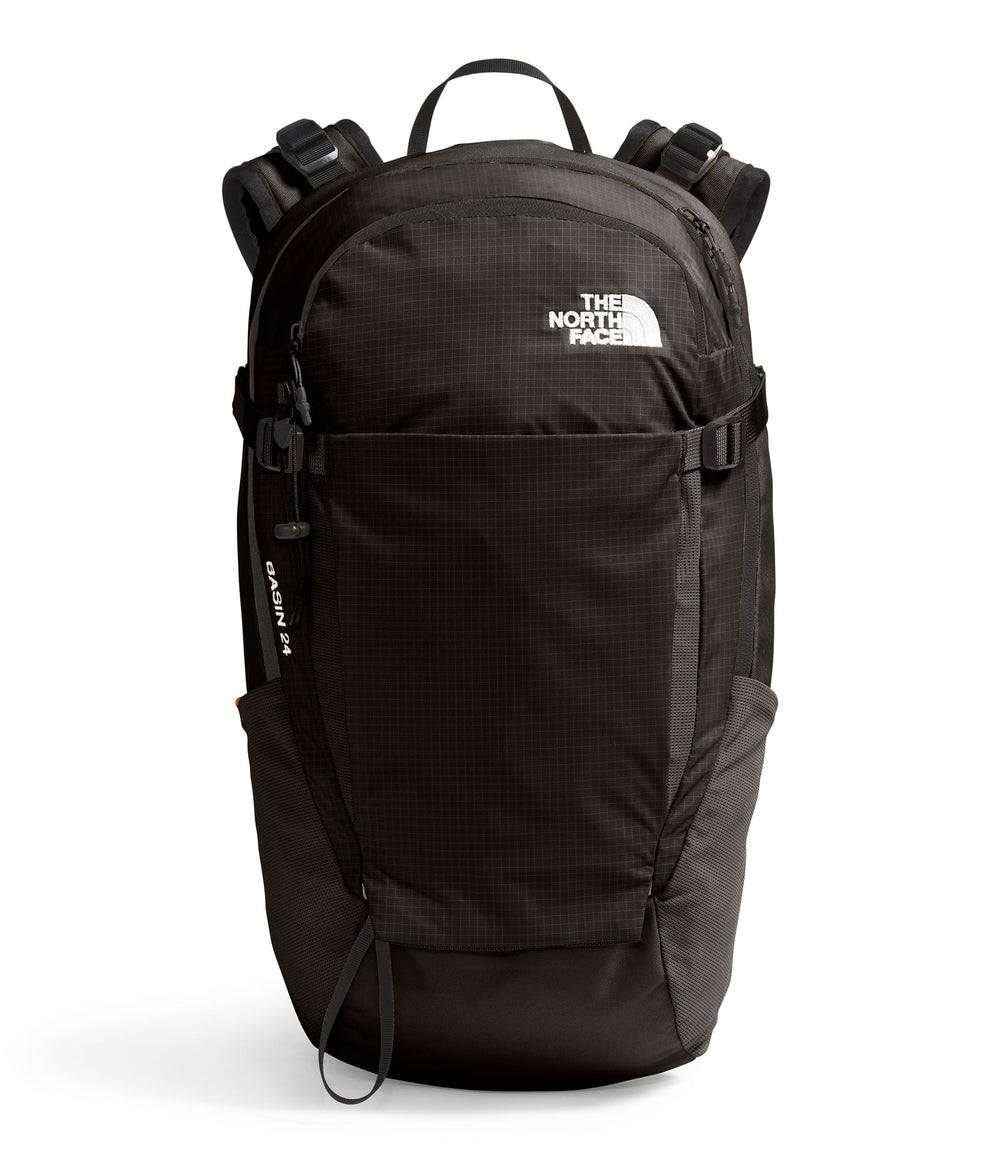 The North Face Basin 24L daypack front view for day hikes with accessible storage.