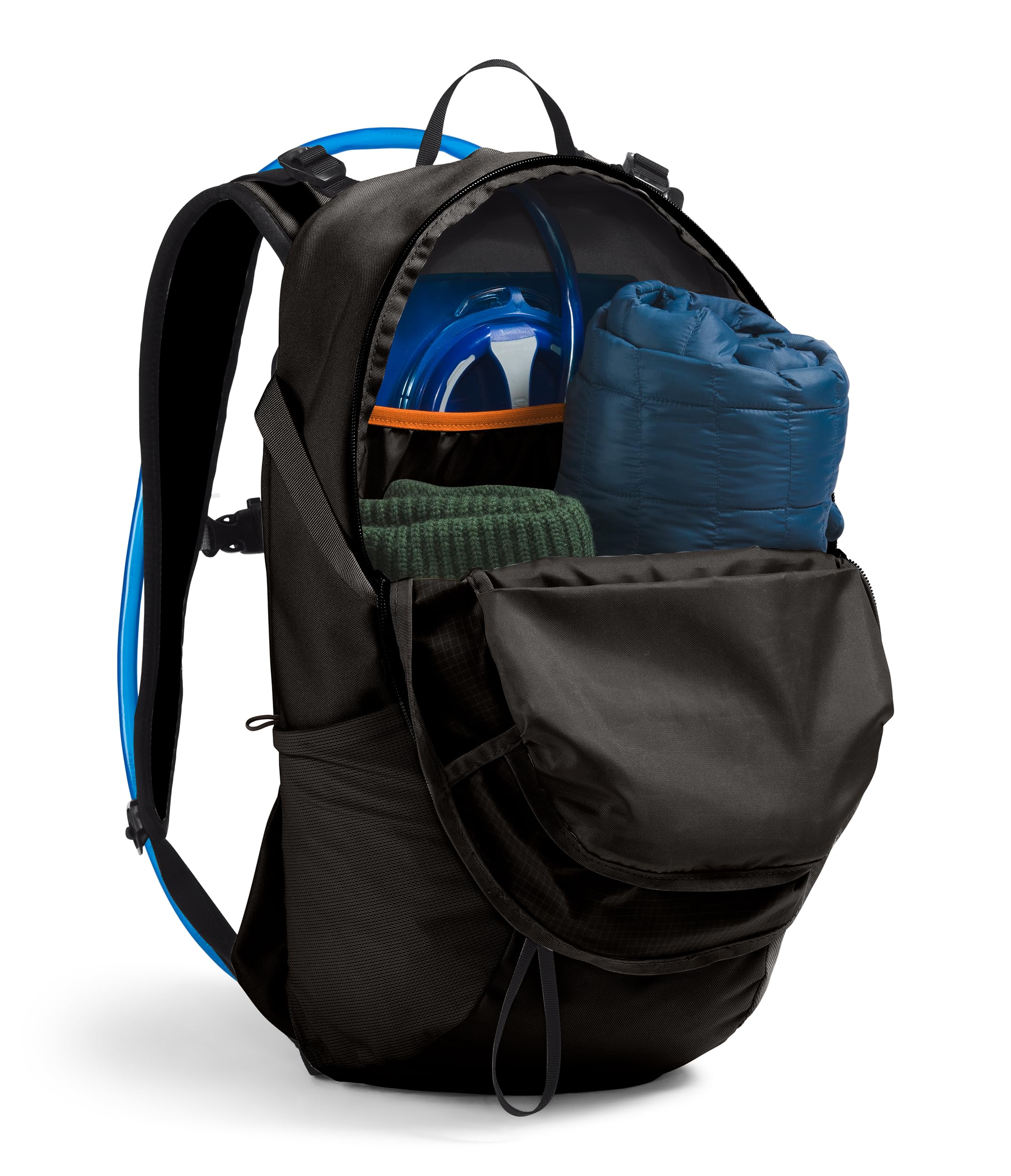 The North Face Basin 24L trekking poles attachment illustrates secure gear carry on rugged trails.