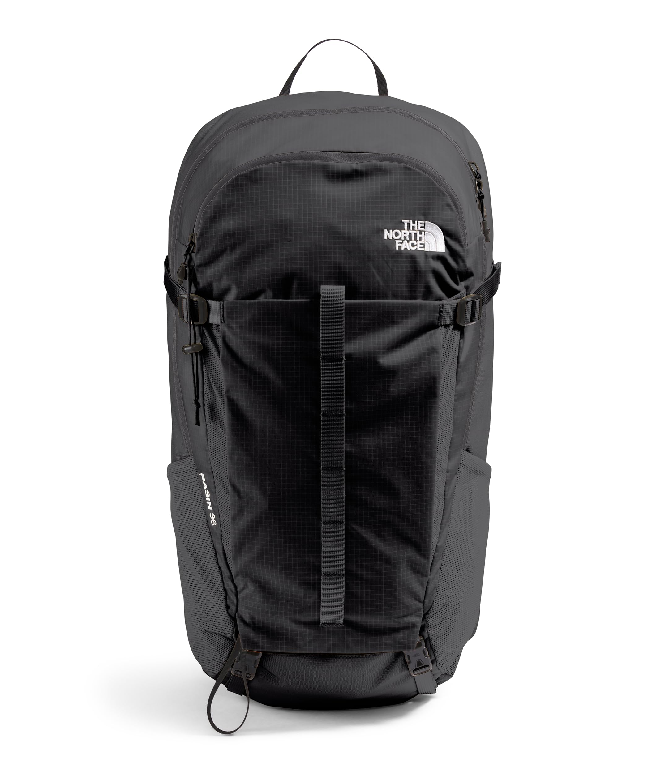 The North Face Basin 36L backpack front view showing organized storage for day hikes