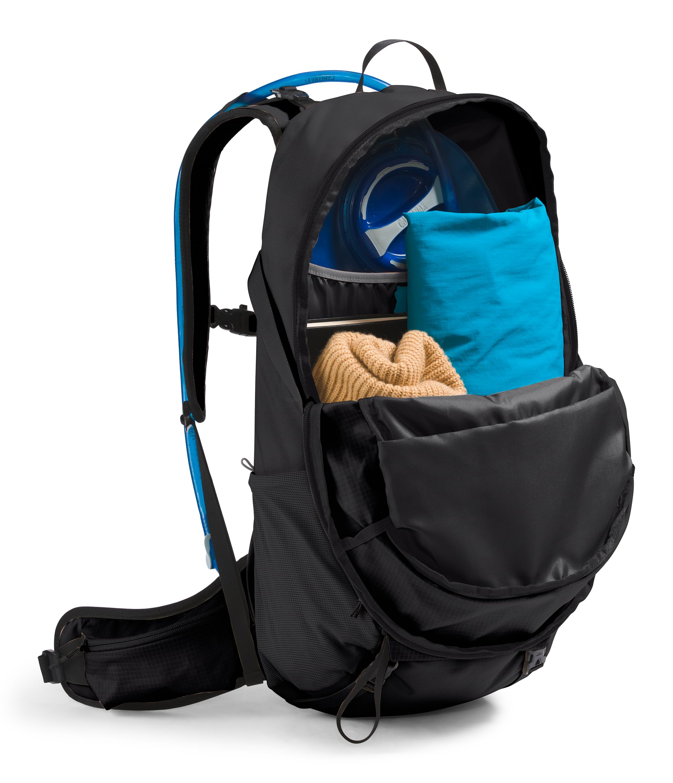 The North Face Basin 36L hipbelt area demonstrates a snug, supportive fit