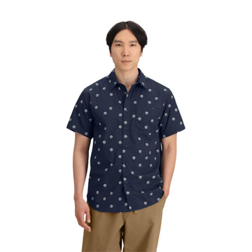 The North Face Baytrail shirt front view in Summit Navy Peace Print for outdoor adventures.