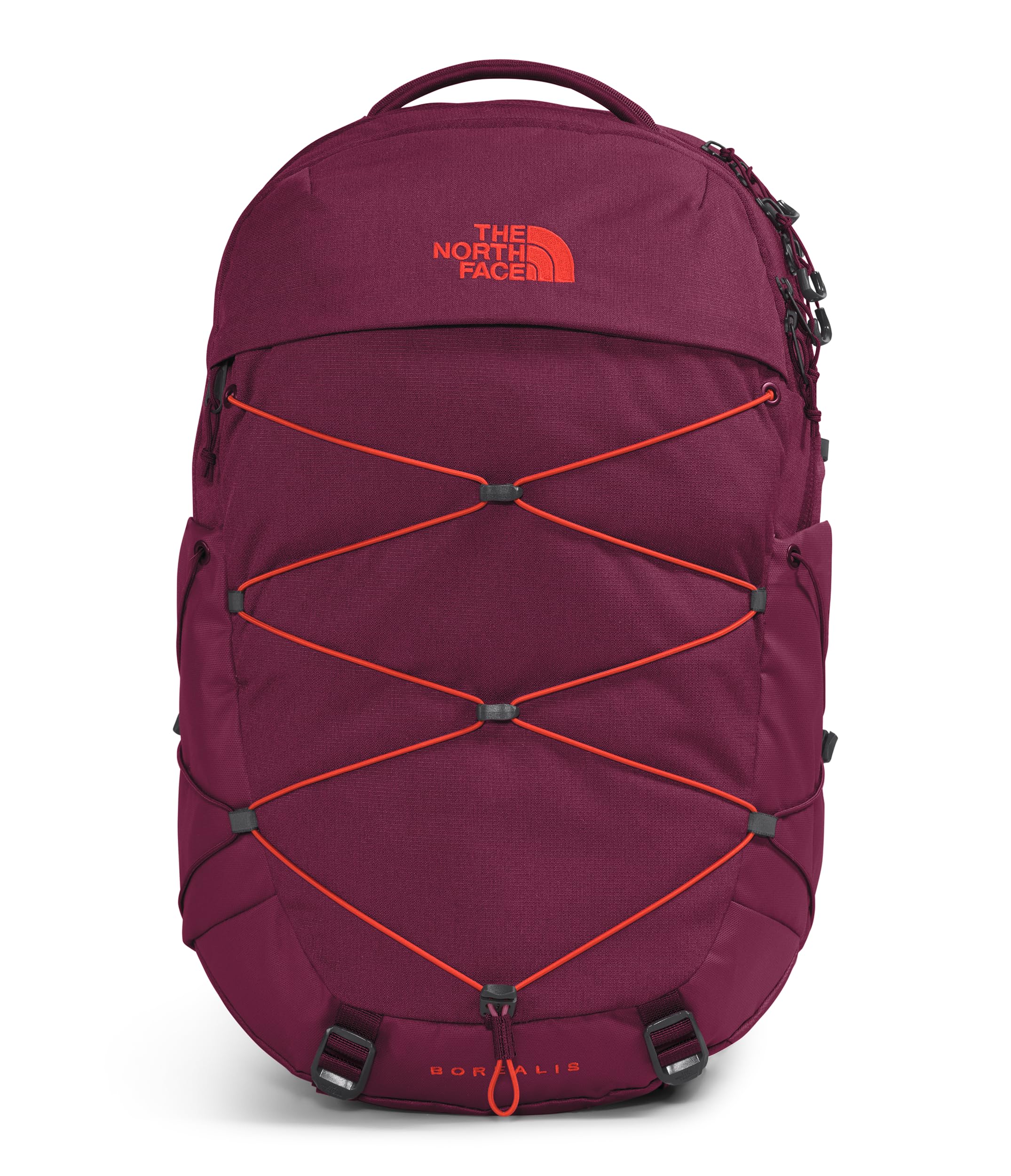 The North Face Borealis women's backpack front view shows organized compartments for daily commute.