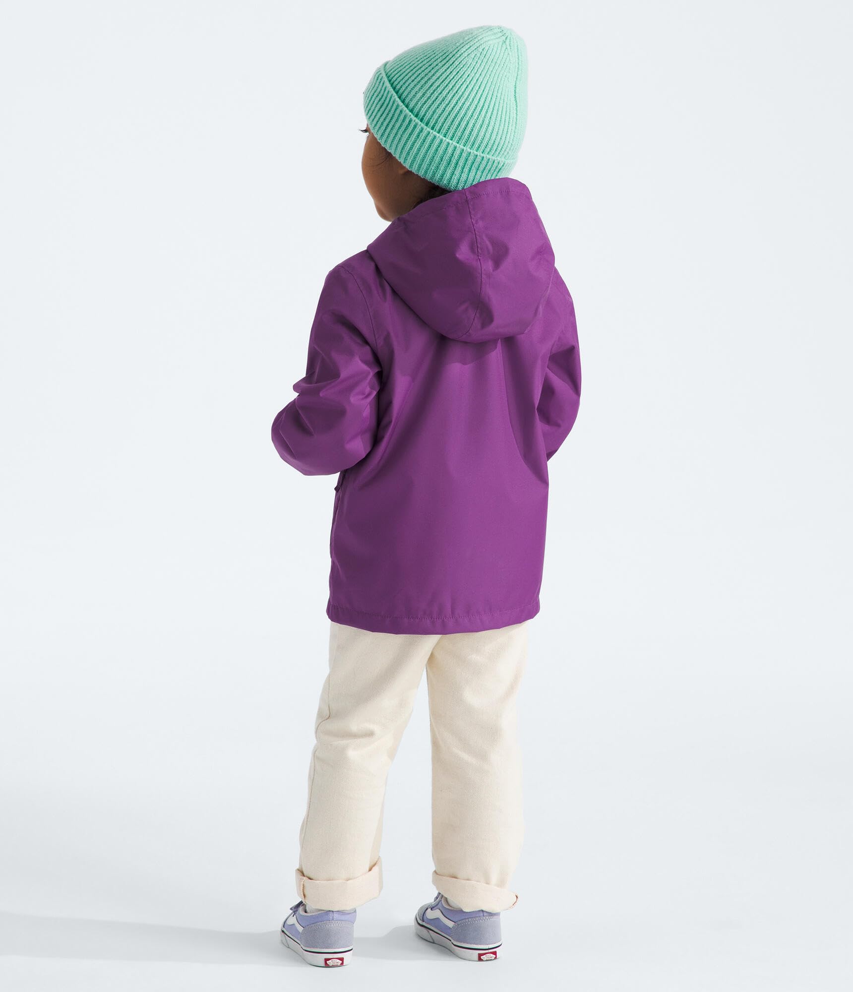 The North Face Kids' Zipline Rain Jacket back view with functional silhouette