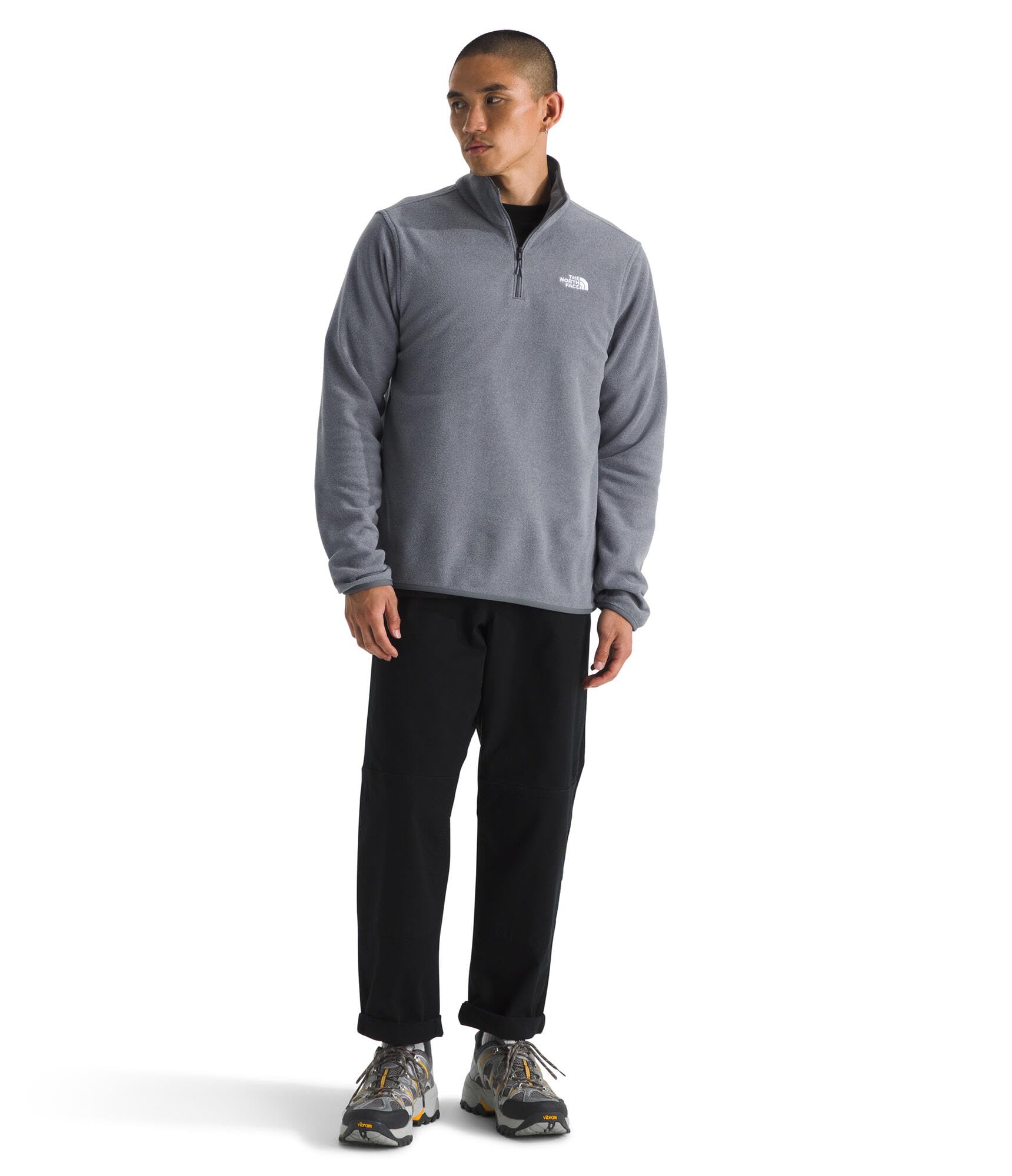 The North Face Glacier Fleece collar and cuffs demonstrate durable stretch binding.