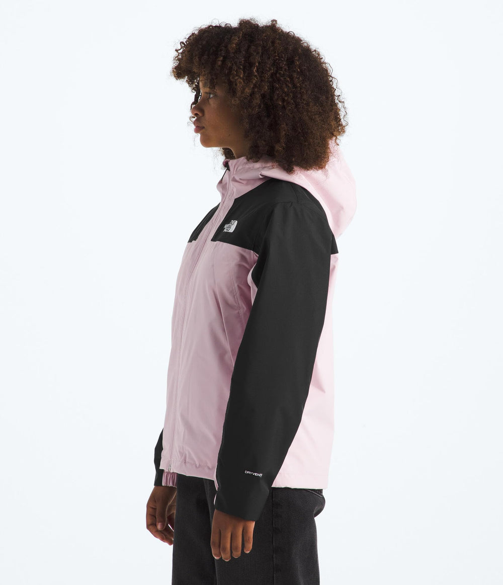 The North Face Teen Antora Triclimate hood detail with rain guard tunnel enhances weather protection.