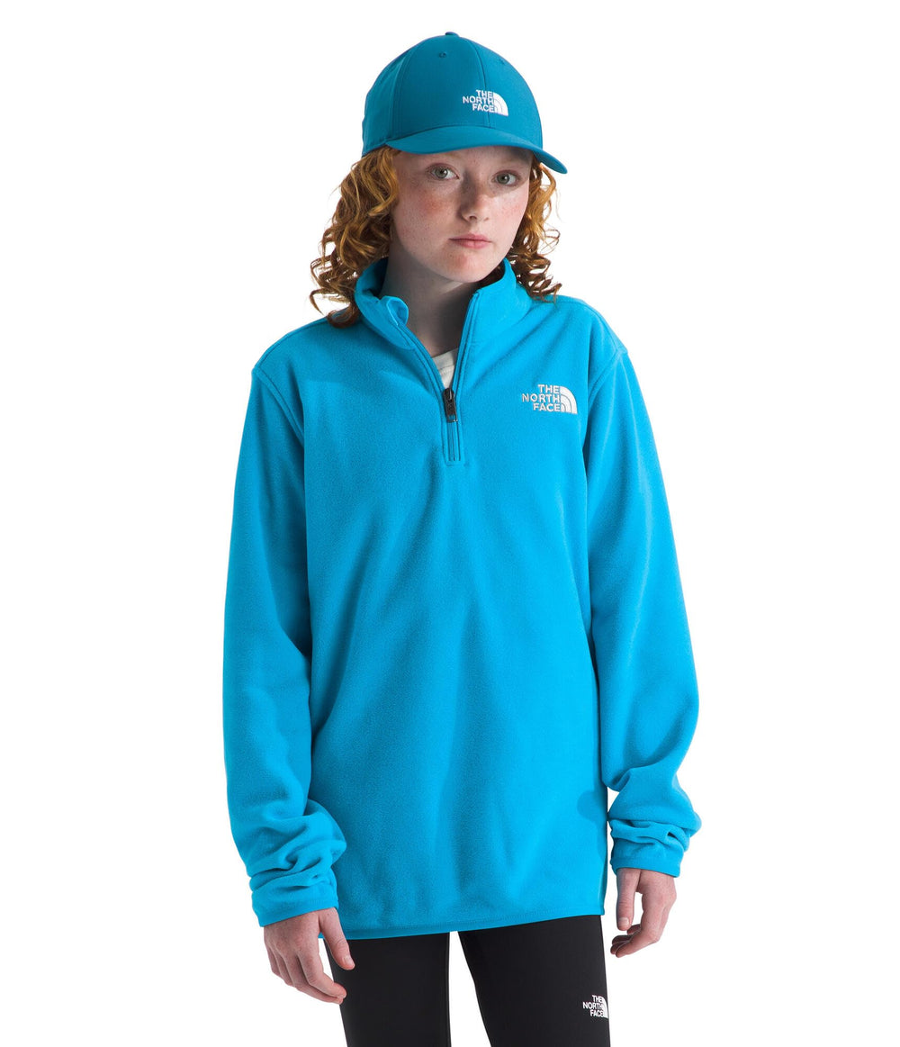 The North Face Teen Glacier Quarter-Zip Pullover Meridian Blue color close-up
