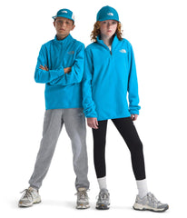 The North Face Teen Glacier Quarter-Zip Pullover front view in Meridian Blue showing warm recycled fleece