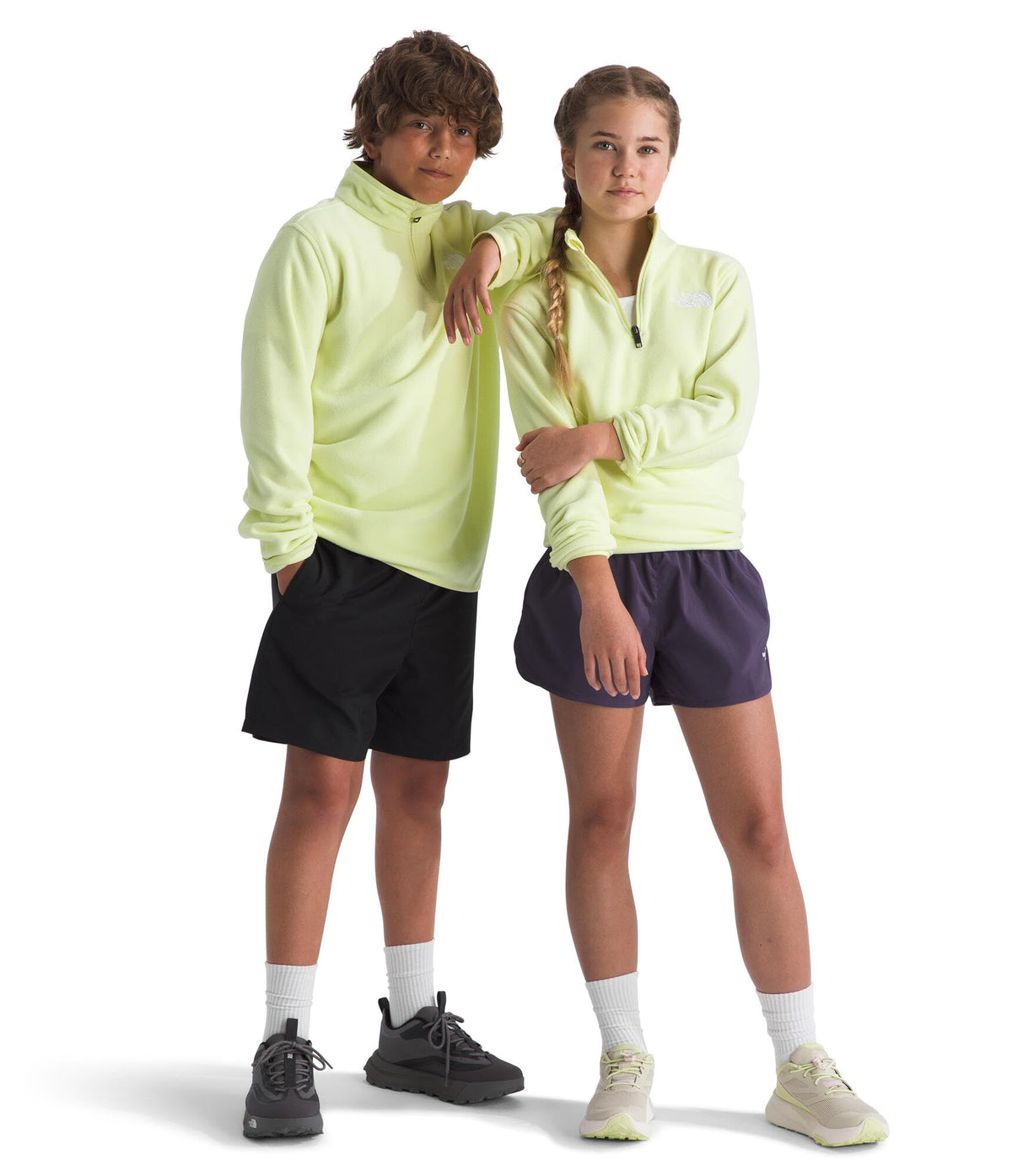 The North Face Teen Glacier Quarter Zip Lemon Mist front view showing soft recycled fleece warmth