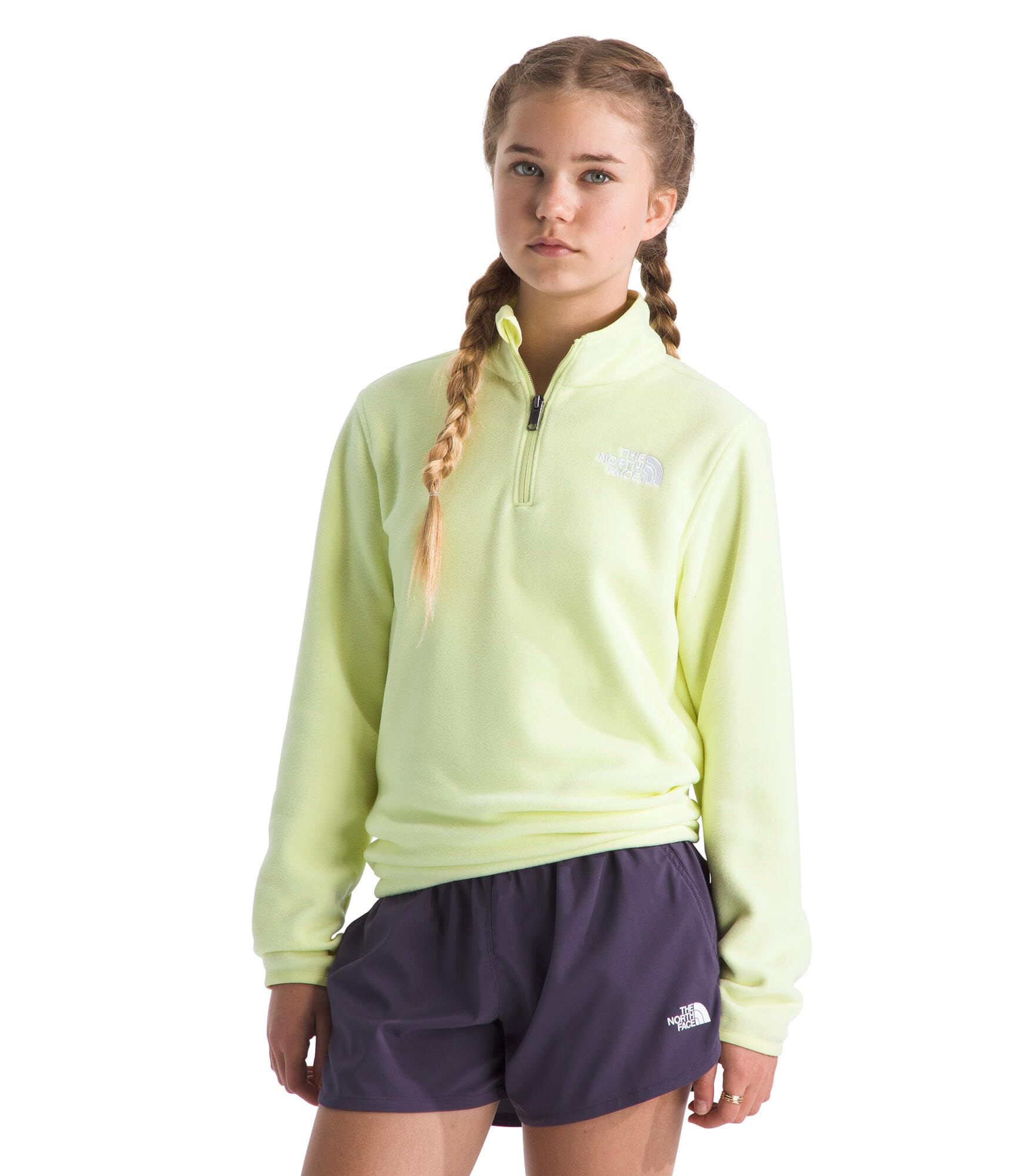 The North Face Teen Glacier Quarter Zip Lemon Mist sustainability badge indicates eco friendly design