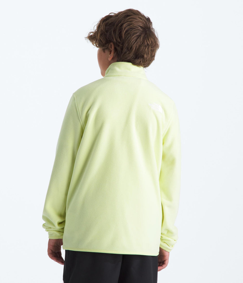 The North Face Teen Glacier Quarter Zip Lemon Mist zipper detail with chin guard
